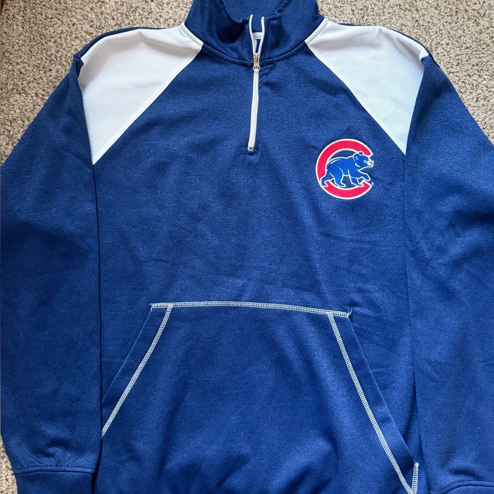 Chicago Cubs Majestic Authentic Collection 1/4 Zip Pullover Jacket Mens LT Logo